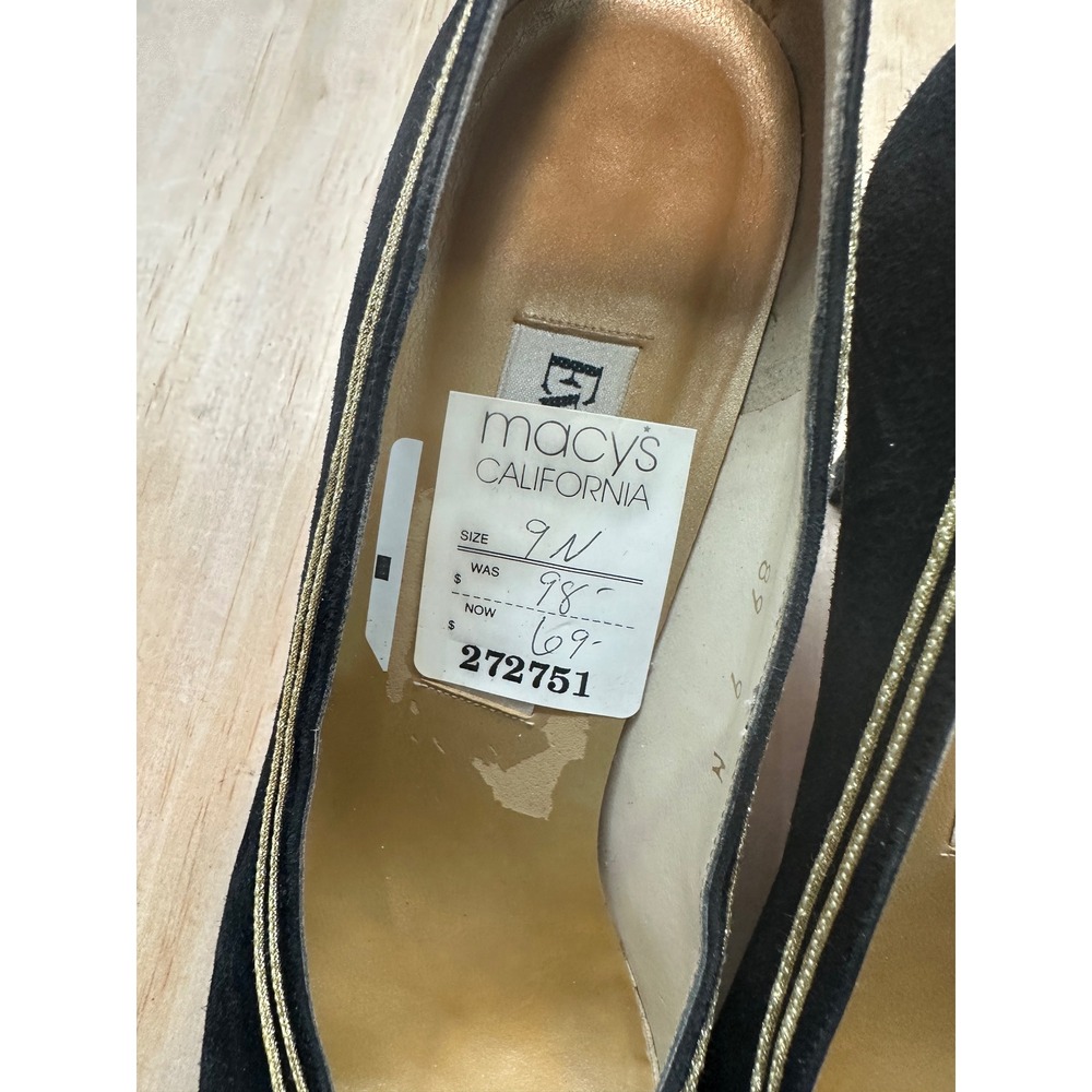 Evan-Picone Vintage Black Suede Gold Embroidered Pumps Heels Made in Spain 9N - Picture 3 of 7